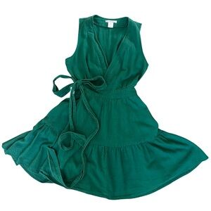 Christian Lacroix Green Wrap Linen blend dress adjustable tie waist size S